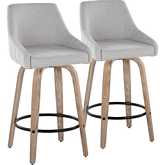 Hannah 26" Swivel Counter Stool in White Washed Wood & Grey Fabric with Black Footrest (Set of 2)